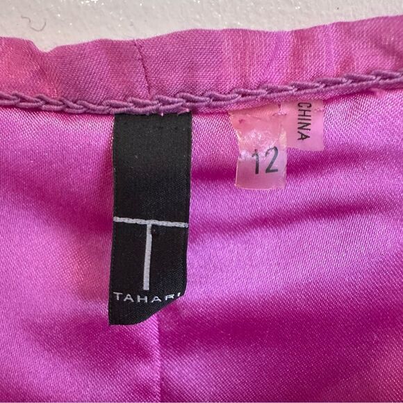 T Tahari Purple Silk, Cotton Blend Empire Waist Braided Strap Sleeveless Dress - Picture 6 of 8